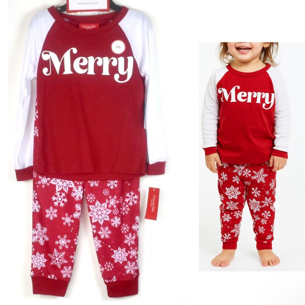 Kids Toddler 2-pc Pajama Set Merry Snowflake Sz 2T 3T Boys Girls Family PJs NWT